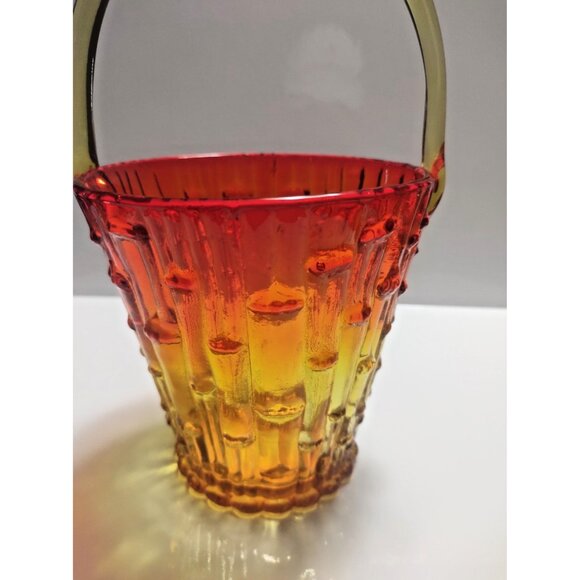 Vintage Italian Amberina Ruffled Edge Glass Basket with handle | MCM Home Decor - Picture 2 of 8